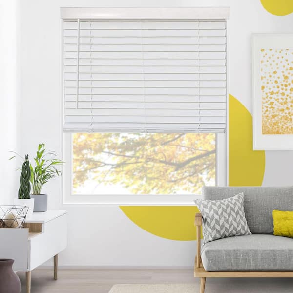 Brighton White 2 in. Cordless Room Darkening PVC Faux Wood Blinds for Windows - 83 in. W x 60 in. L