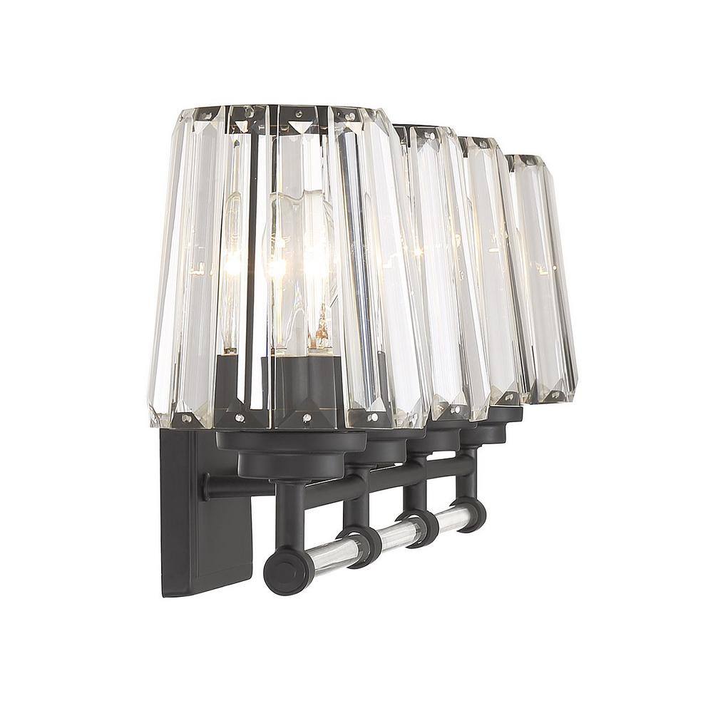 Matte Black Crystal 4-Light Dimmable Vanity Fixture