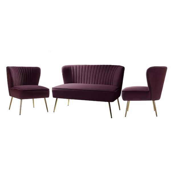 JAYDEN CREATION Carmita 3-Piece Purple Living Room Set