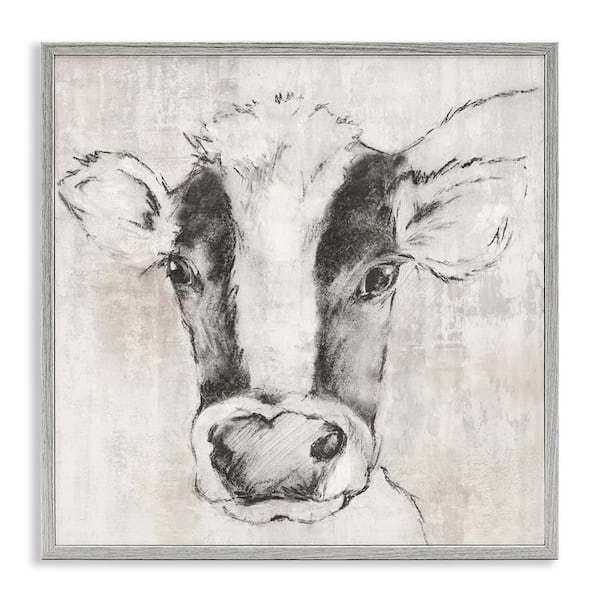 Stupell Industries Cow Sketch Impression by Eli Jones Gray Framed Animal Giclee Art Print 17 in. x 17 in.