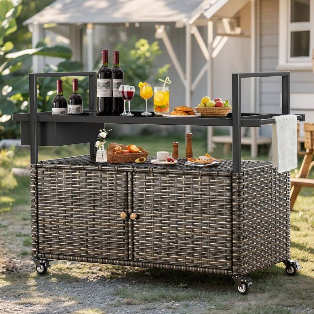 42 in. W x 18 in. D x 36 in. H Gray Wicker Patio Outdoor Storage Cabinet Outdoor Buffet Cabinet Porch Storage price history on PriceWatchPro