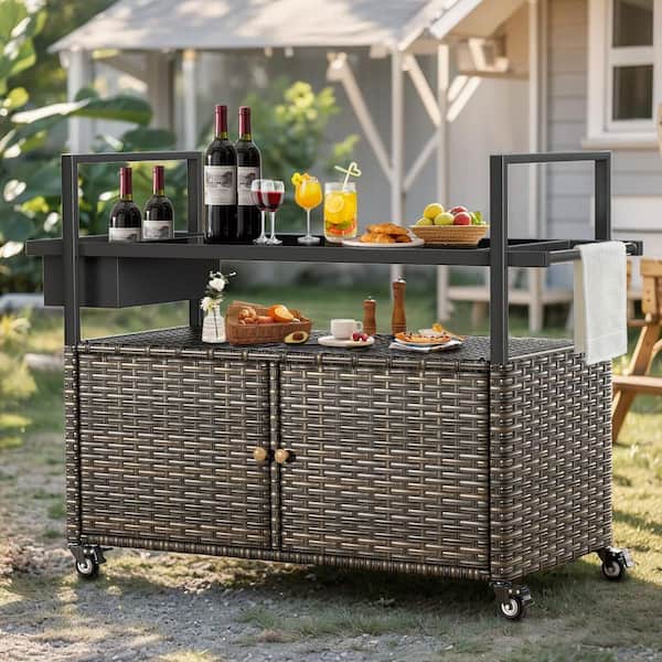 42 in. W x 18 in. D x 36 in. H Gray Wicker Patio Outdoor Storage Cabinet Outdoor Buffet Cabinet Porch Storage