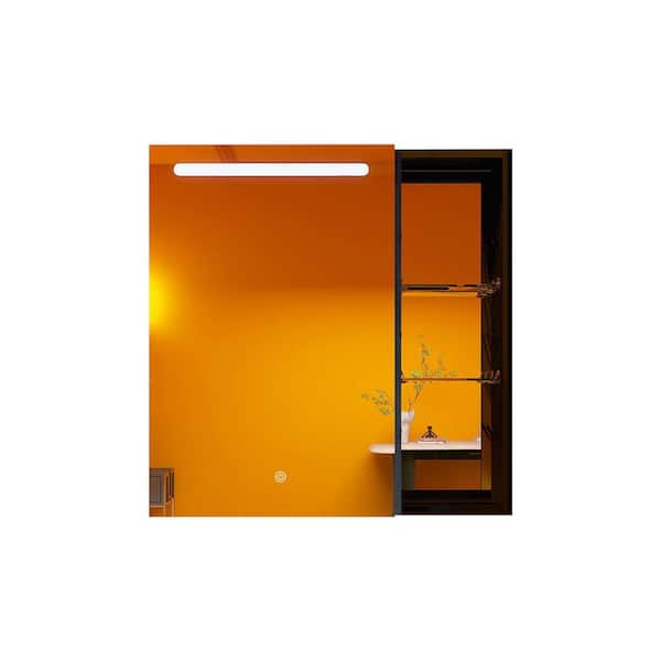 JimsMaison 30 in. W x 30 in. H Square Black Aluminum Surface Mount Medicine Cabinet with Mirror and Open Right Shelves