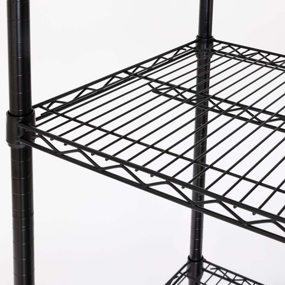 Black Adjustable 5-Tier Steel Wire Shelving Unit with Wheels