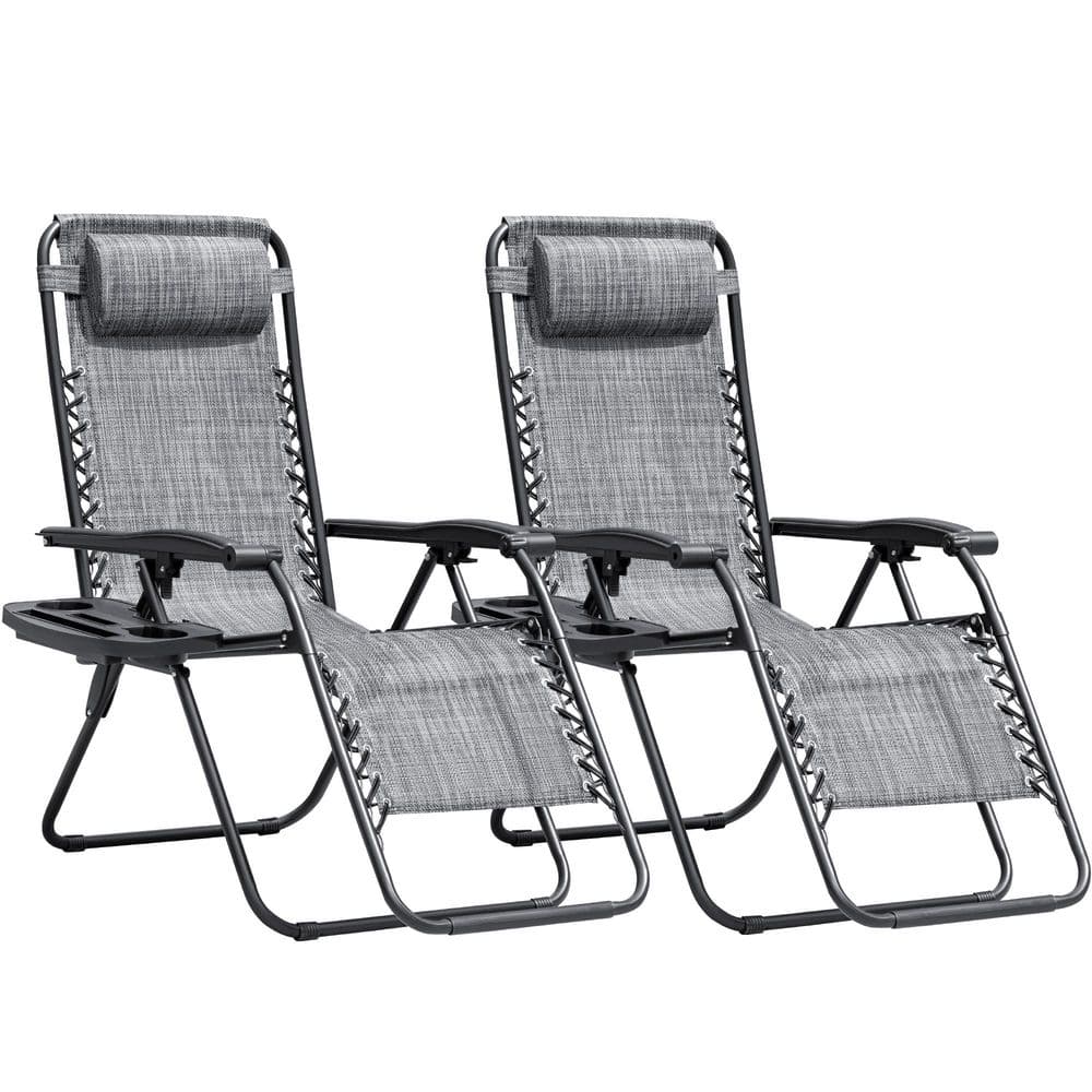 Tozey 2-Piece Dark Gray Zero Gravity Black Metal Lawn Chair Set