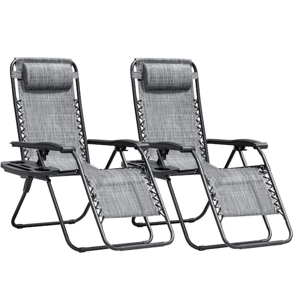 Tozey 2-Piece Dark Gray Zero Gravity Black Metal Lawn Chair