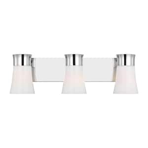 Roy 14.5 in. 3-Light Chrome Large Vanity Light with Milk Glass Shades