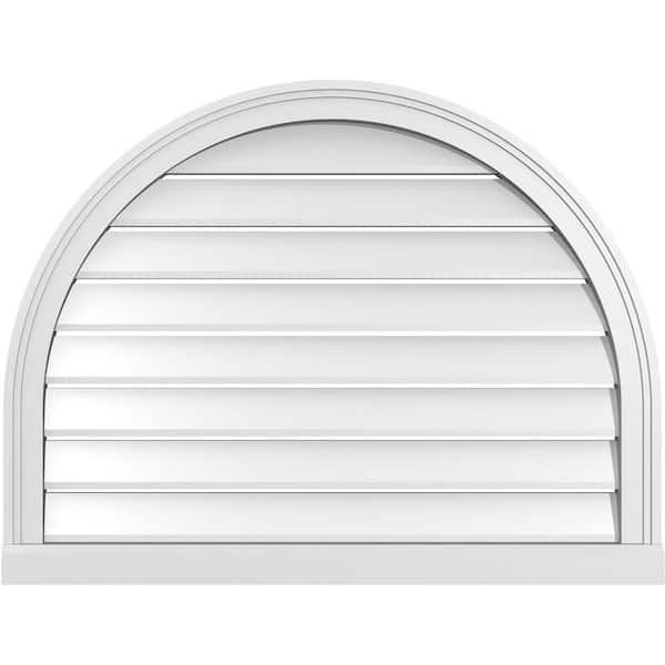 Ekena Millwork 34 in. x 26 in. Round Top White PVC Paintable Gable Louver Vent Functional