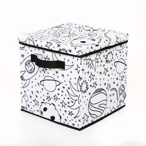Kid's White Coloring Cube Storage Bin with 4-Pack of Washable Markers