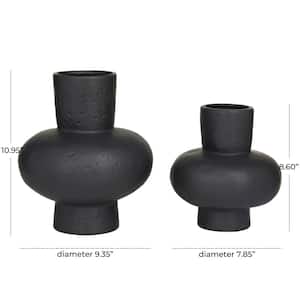 11 in., 9 in. Black Gourd Style Ceramic Decorative Vase (Set of 2)