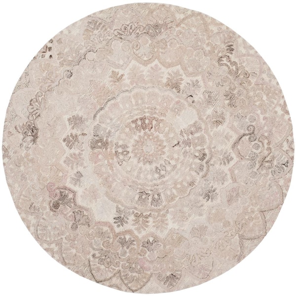 SAFAVIEH Marquee Beige/Ivory Doormat 3 ft. x 3 ft. Floral Oriental Round Area Rug