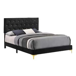 Kendall Black Upholstered Tufted Wood Frame California King Panel Bed