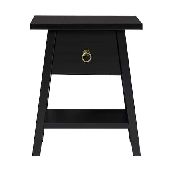 Welwick Designs 1 Drawer Black Solid Wood Modern Nightstand 20 38 In H X 16 63 In W X 13 88