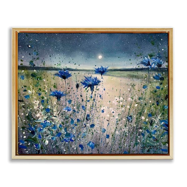Stupell Industries Moon over Blooming Flowers by Jennifer Taylor Art 1-Piece Gold Floater Frame Nature Graphic Art Print 25 in. x 31 in.