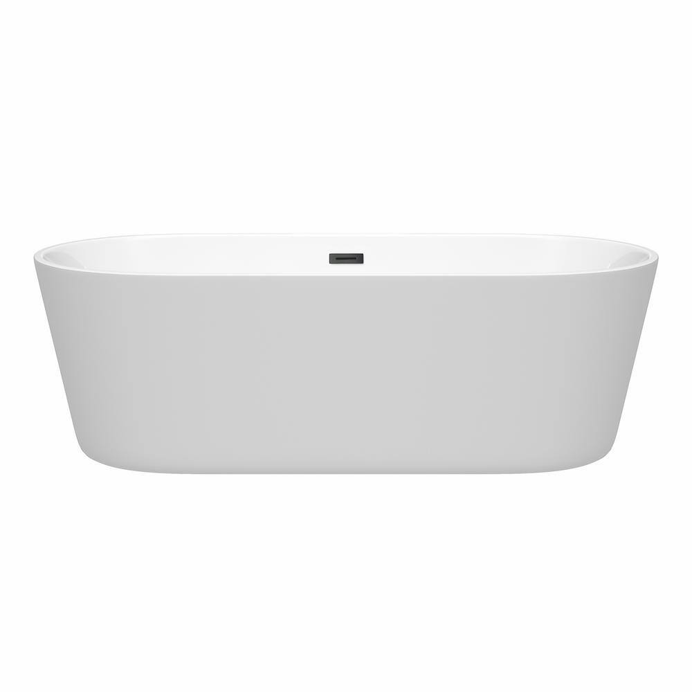 Carissa 71'' White Acrylic Freestanding Bathtub with Matte Black Trim