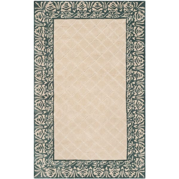 Total Performance 3 ft. x 5 ft. Ivory/Blue Diamond Border Area Rug