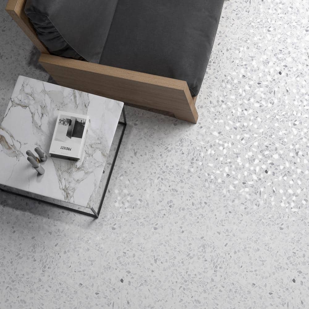Fusion Hex Gray Terrazzo Matte Porcelain Floor and Wall Tile