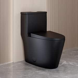 Dreux 1-piece 1/1.28 GPF Dual Flush Elongated Toilet in Matte Black Seat Included