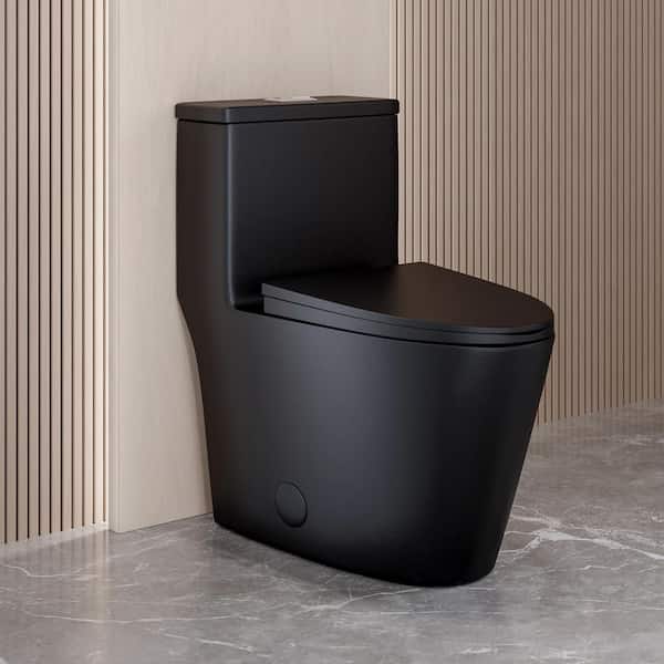 Swiss Madison Dreux 1-piece 1/1.28 GPF Dual Flush Elongated Toilet in Matte Black Seat Included