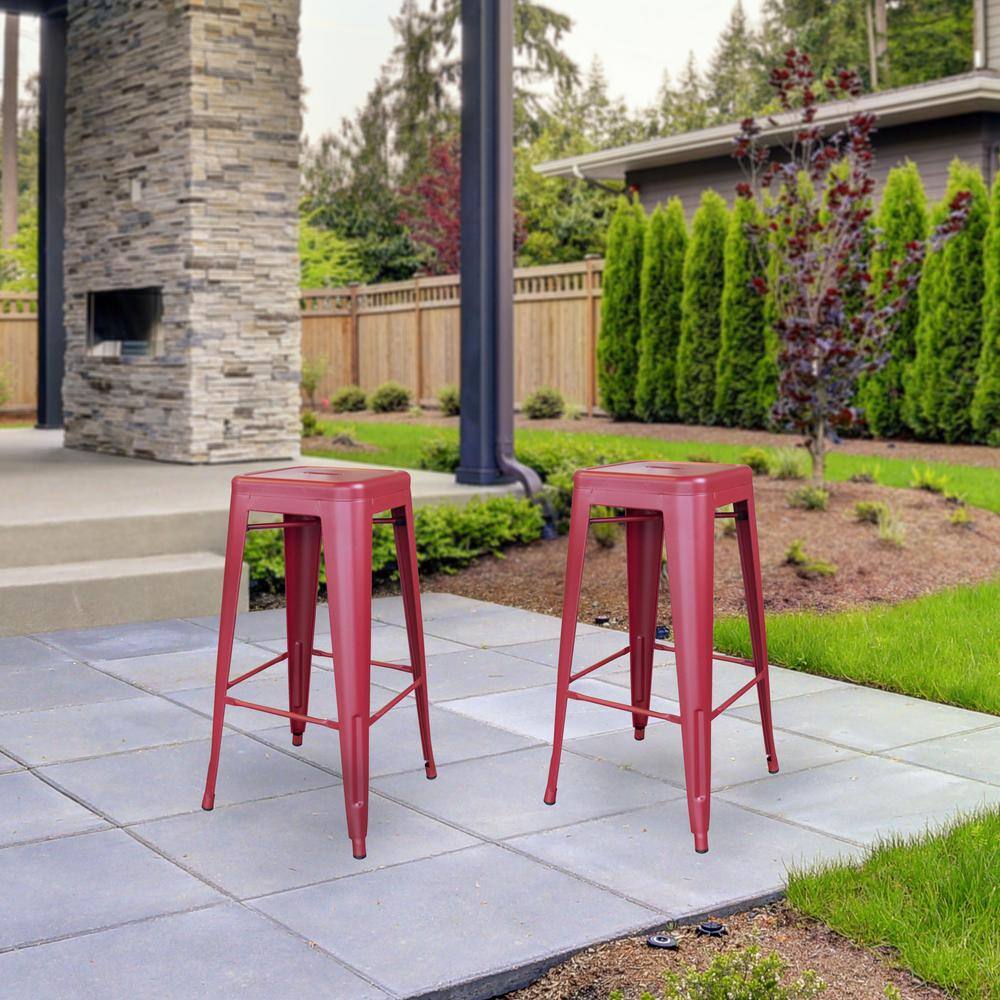 Red 30" Zinc Metal Indoor/Outdoor Bar Stools - Set of 2