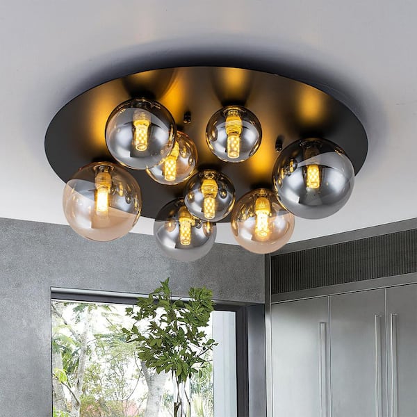 MENCOLULU 19 in. 8-Light Matte Black Flush Mount Ceiling Light