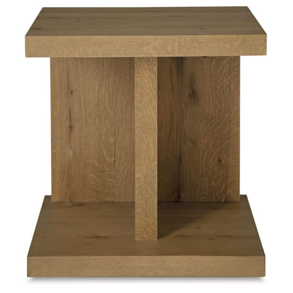 Light Brown Oak Veneer Rectangular End Table with USB Ports