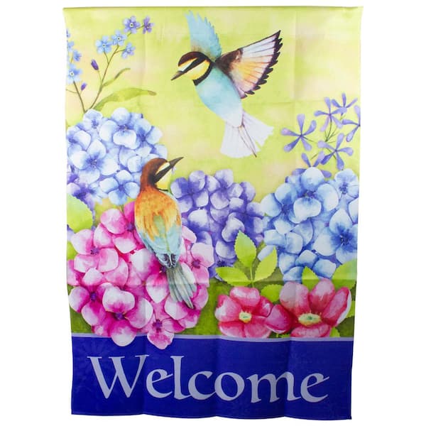 Northlight 40 in. H x 28 in. W x 0.1 in. L Welcome Floral Hummingbird Outdoor House Flag