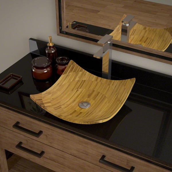 MR Direct Vessel Sink in Bamboo with 721 Faucet and Pop-Up Drain in Chrome