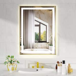 24 in. W. x 32 in. H Rectangular Framed LED Anti-Fog Wall Bathroom Vanity Mirror Tempered Glass, Backlit Front Light