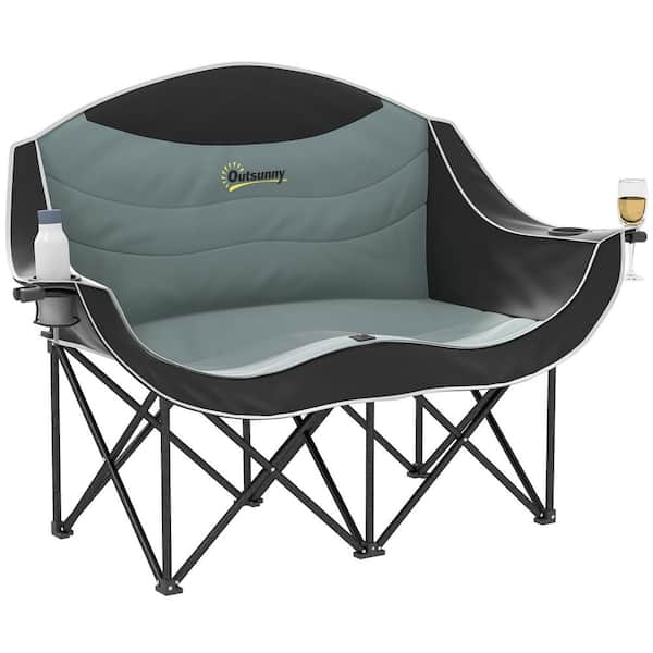 Double Camping Chair, Padded Folding Camp Chair for 2 Person with Armrest, Holder, Carry Bag, up to 551 lbs., Black
