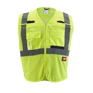 4X-Large/5X-Large Yellow Class 2 Breakaway Polyester Mesh High Visibility Safety Vest with 9-Pockets