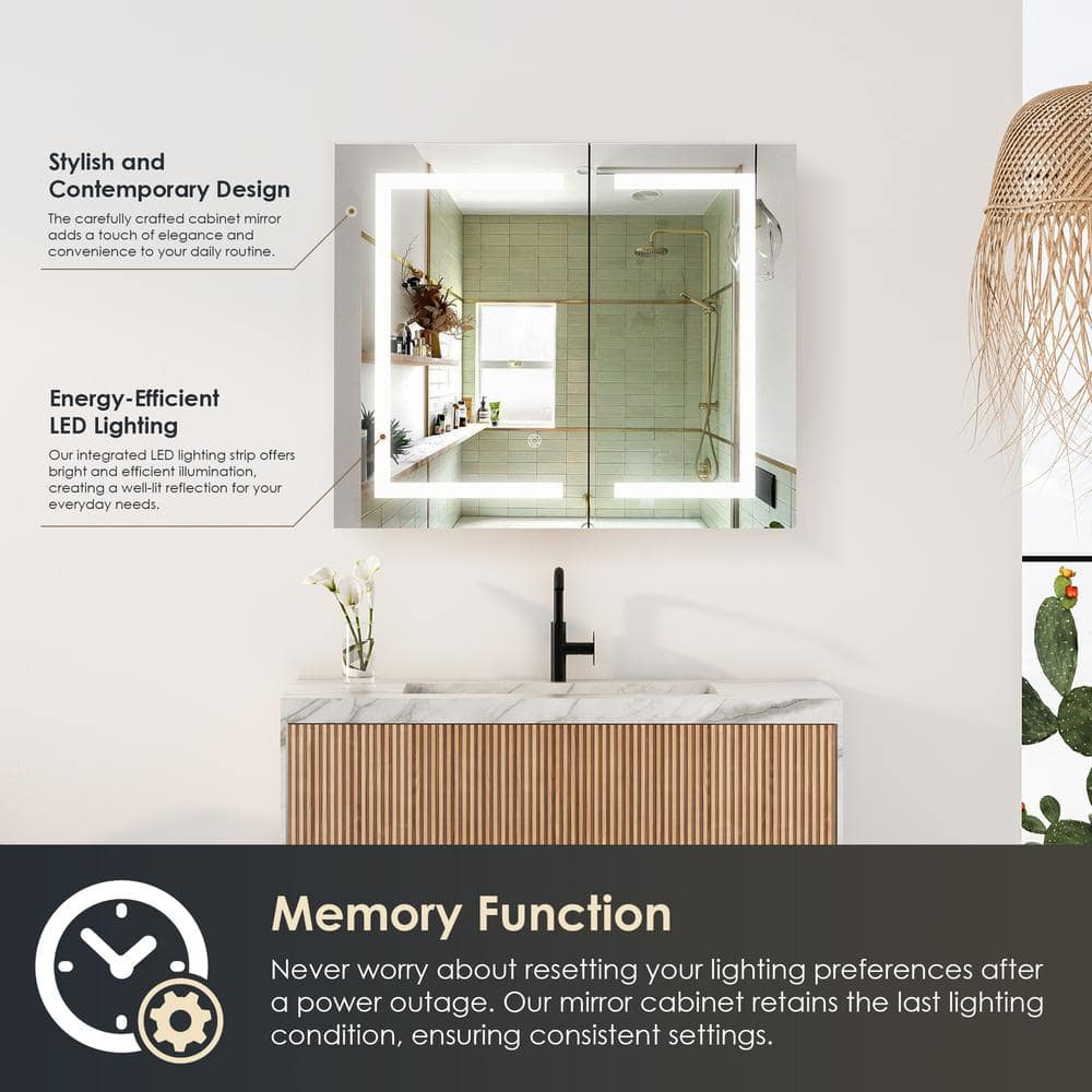Modern Frameless Silver Glass LED Lighted Bathroom Medicine Cabinet