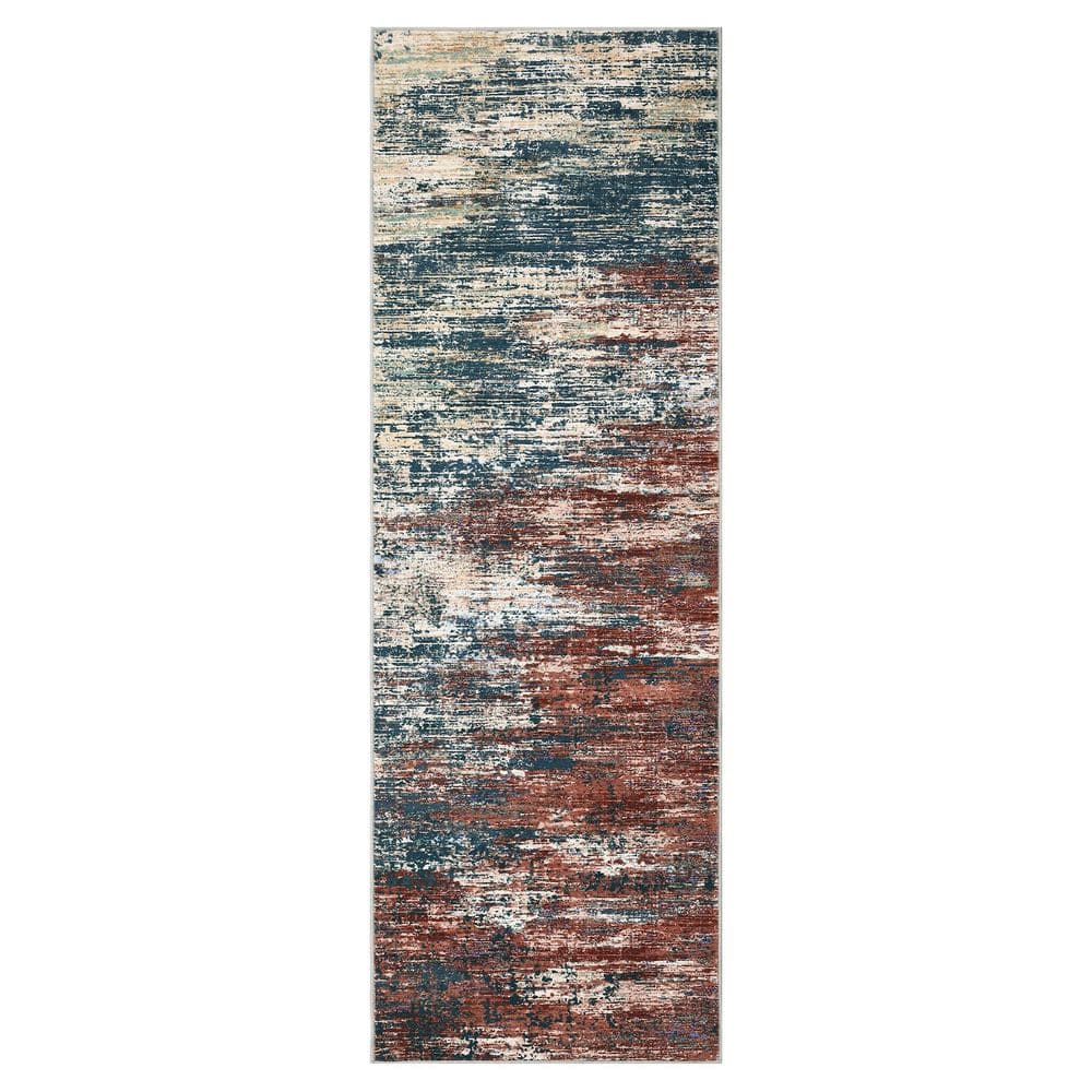 Red and Green 2 ft. x 6 ft. Modern Abstract Soft Washable Polyester ...