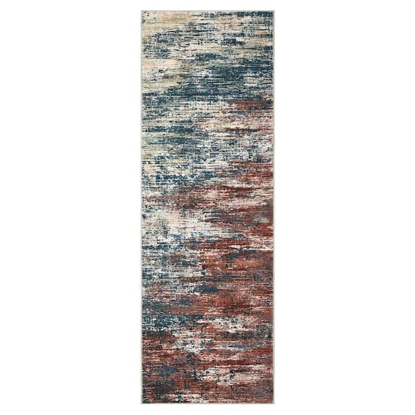 Red and Green 2 ft. x 6 ft. Modern Abstract Soft Washable Polyester ...