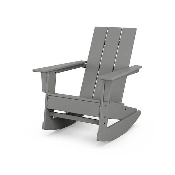 POLYWOOD Grant Park Modern Slate Grey Plastic Adirondack Outdoor Rocking Chair