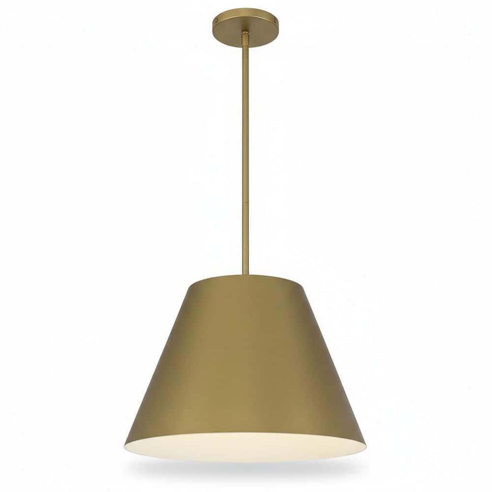 16 in. 1-Light Golden Brass Integrated LED Pendant Light with Straight Tapered Cone Shade for Kitchen Island price history on PriceWatchPro