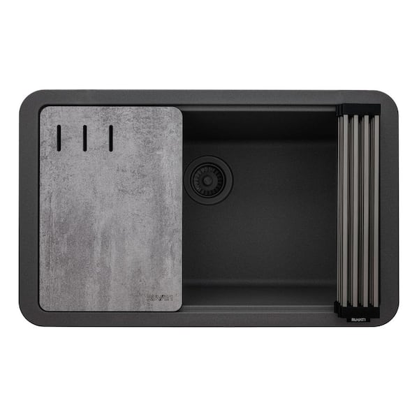 EpiStage 30 in. Undermount Single Bowl Matte Workstation Kitchen Sink in Urban Gray Granite Quartz Composite