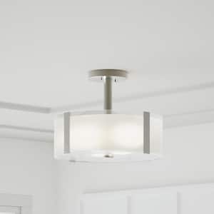 Bourland 14 in. 3-Light Polished Chrome Semi-Flush Mount Kitchen Ceiling Light with Glass Drum Shade