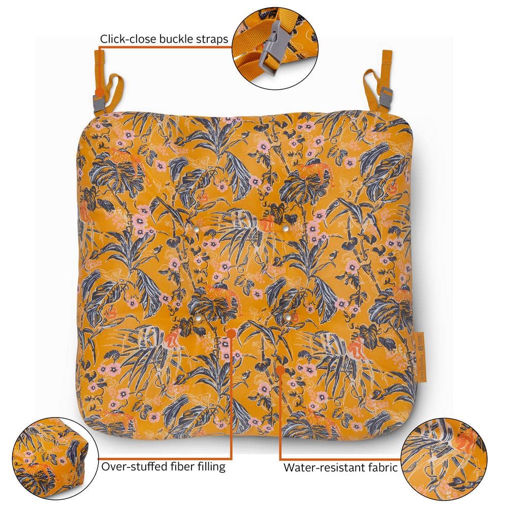 Rain Forest Toile Gold Water-Resistant 19" Patio Chair Cushions, 2 Pack