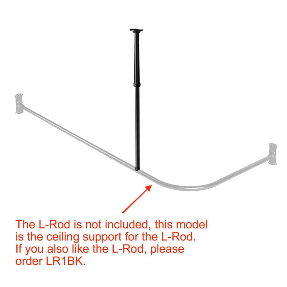 Adjustable Black Aluminum L-Shaped Corner Shower Rod Support Bar