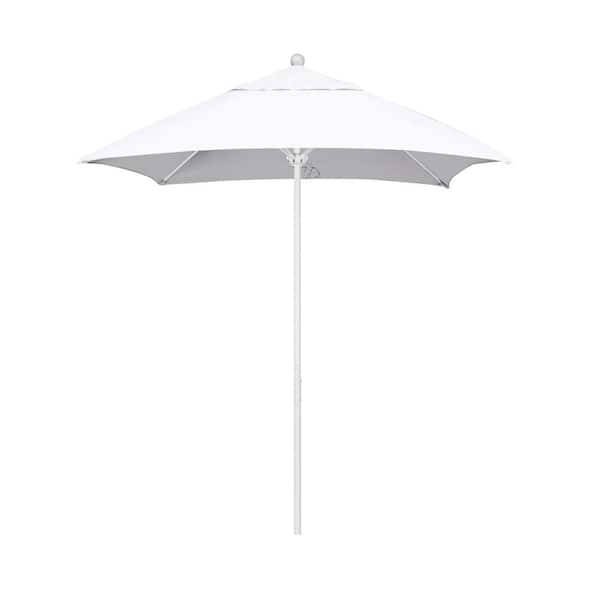 California Umbrella 6 ft. Square White Aluminum Commercial Market Patio Umbrella with Fiberglass Ribs and Push Lift in Natural Sunbrella