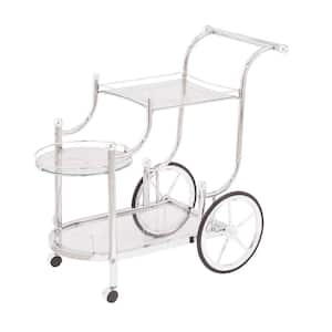 Wheeled Serving Cart with Finials Chrome and Clear