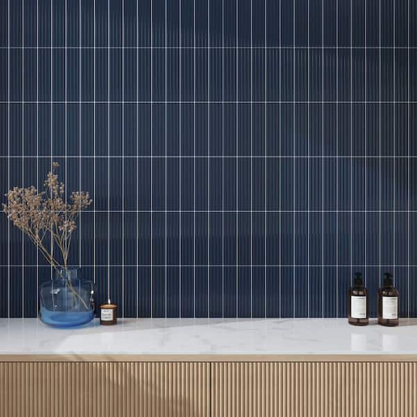 Apollo Tile Arte Blue 1.97 in. x 7.87 in. Glossy Ceramic Subway Deco Wall and Floor Tile (4.09 sq. ft./case) (38-pack)