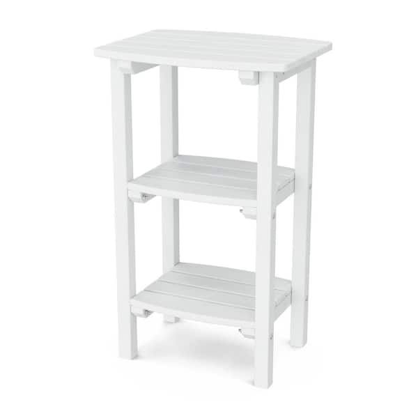 Classic White HDPE Plastic Outdoor 3-Shelf Side Table