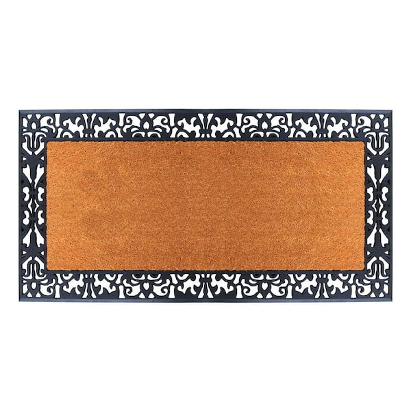 A1HC First Impression Black/Beige 30 in. x 60 in. Rubber and Coir, Heavy Duty, Extra Large Size Doormat
