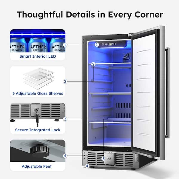 SIMZLIFE 15 in. Single Zone 130-Cans Built-in Beverage