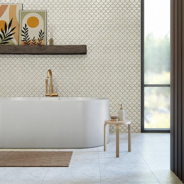 Miramo Pearl 13 in. x 13 in. Glazed Ceramic Fan Mosaic Tile (612 sq. ft./pallet)