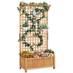 72 in. H Wood Planter Raised Bed with Trellis for Vine Climbing Plants and Vegetable Flower, Light Brown