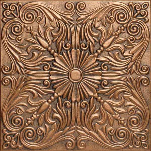 Spanish Silver Antique Bronze 1.6 ft. x 1.6 ft. Decorative Foam Glue Up Ceiling Tile (259.2 sq. ft. /case)