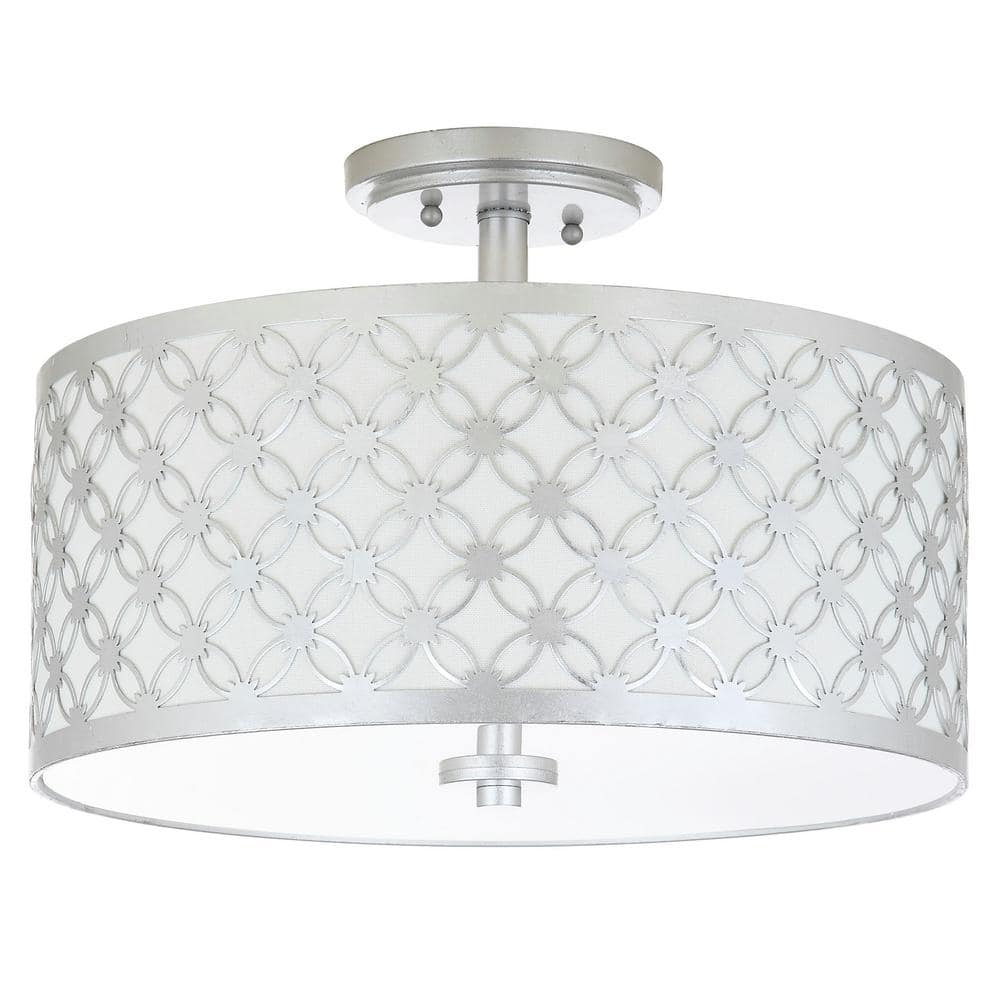 Contemporary 16'' Silver Drum Flush Mount Ceiling Lamp